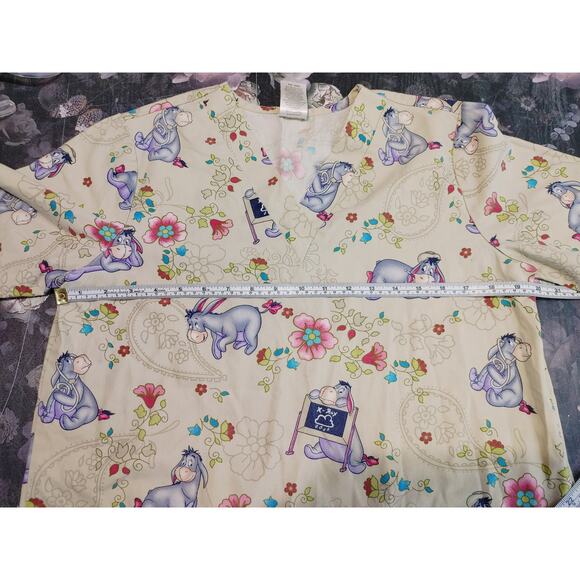 Disney Winnie The Pooh Eeyore X-Ray Paisley Floral V-Neck Scrub Top Womens Small - Picture 5 of 5